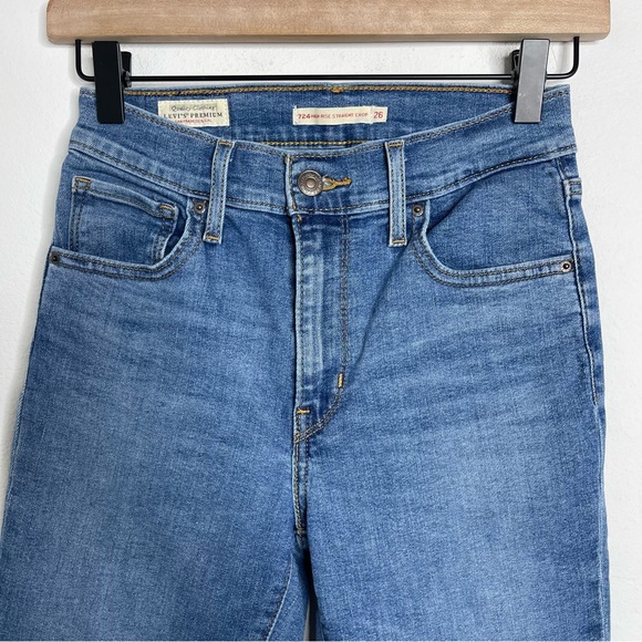 Levi’s Premium 724 High Rise Slim Straight Crop Raw Hem Jeans Size 26 - Picture 6 of 16